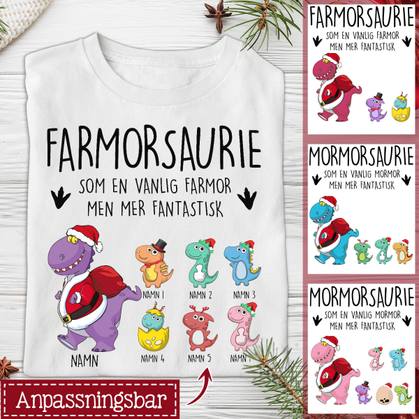 Personlig T-shirt till Mormor/Farmor - Farmorsaurie Jul