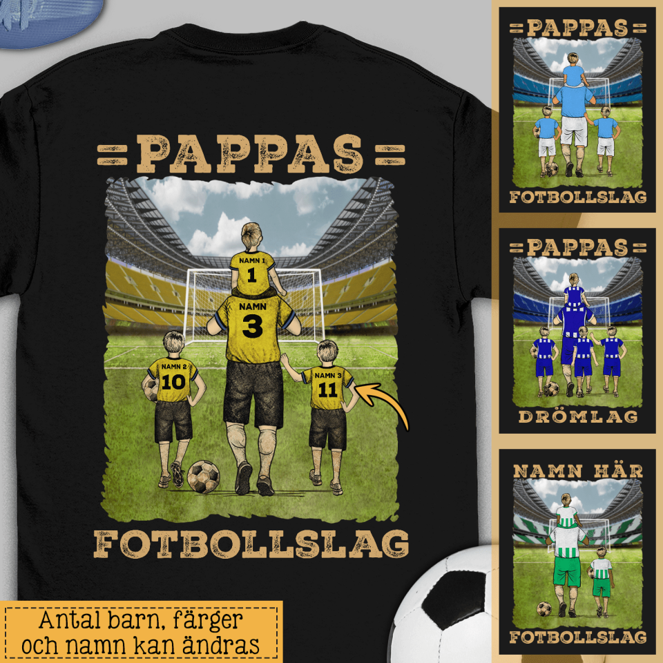 Personlig t-shirt till pappa |Personlig present till far| Pappas Fotbollslag med färg