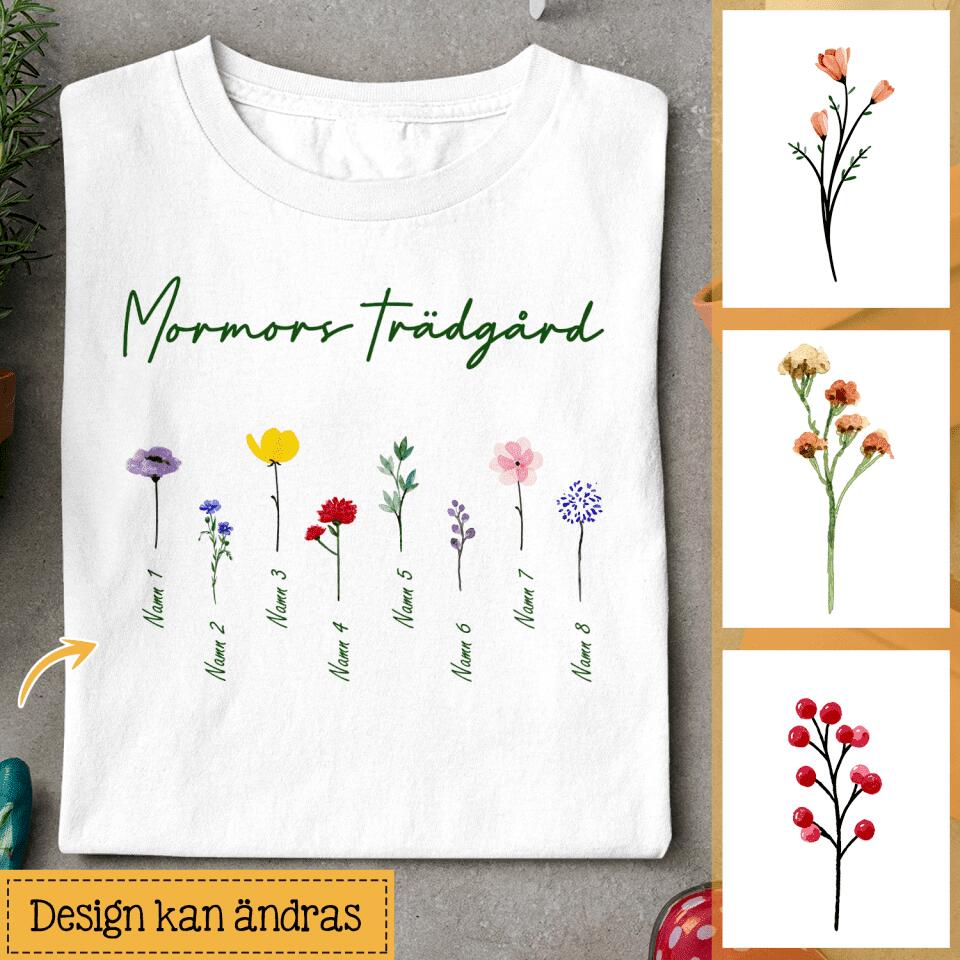 Personlig T-shirt till Mormor Farmor - Mormors Farmors trädgård