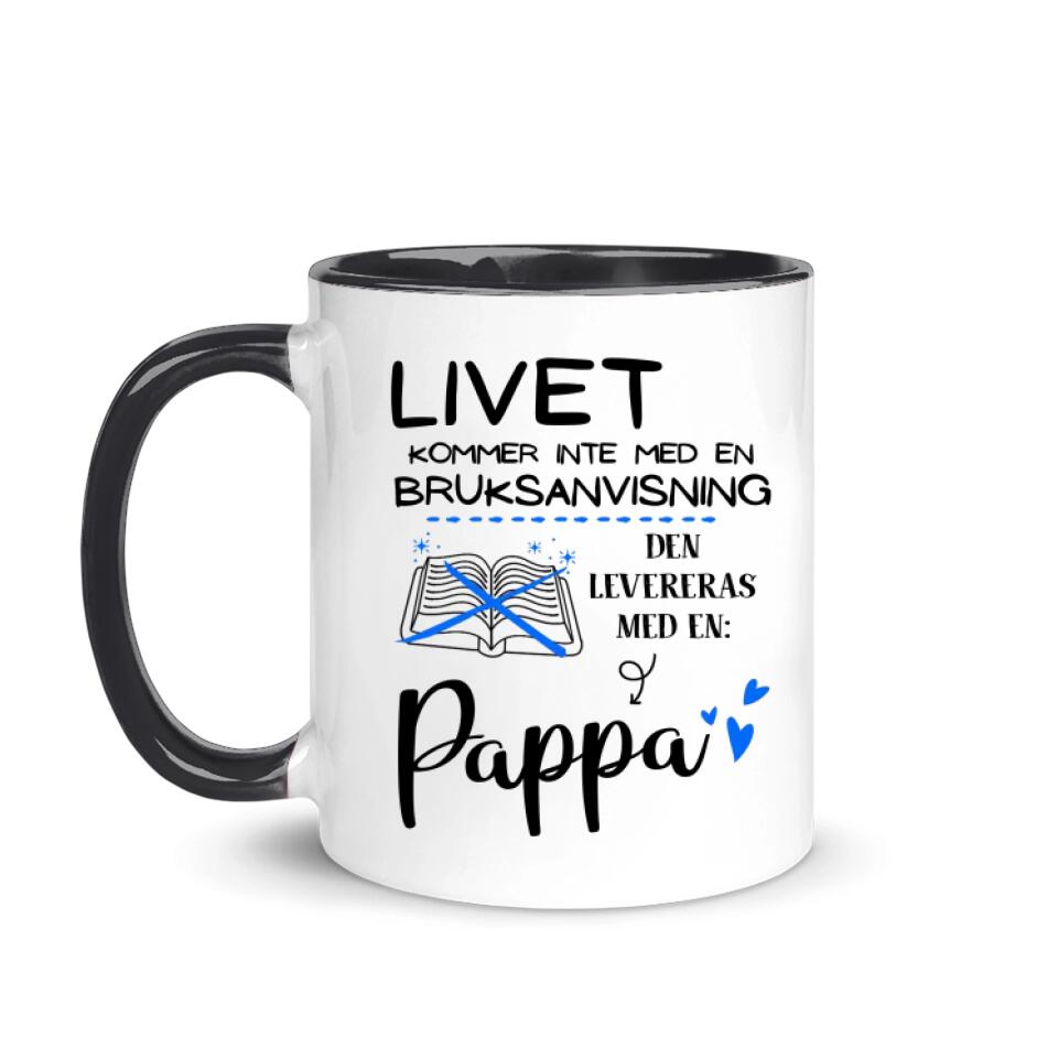 Personlig mugg till pappa - Livet kommer inte med en bruksanvisning, den levereras med en: Pappa