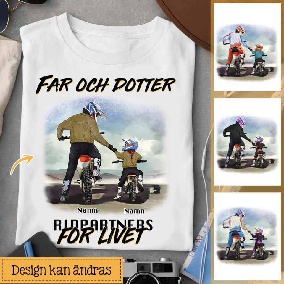 Personlig t-shirt till pappa | Personlig presenter till far | Far och son/dotter Ryttarpartner  för livet