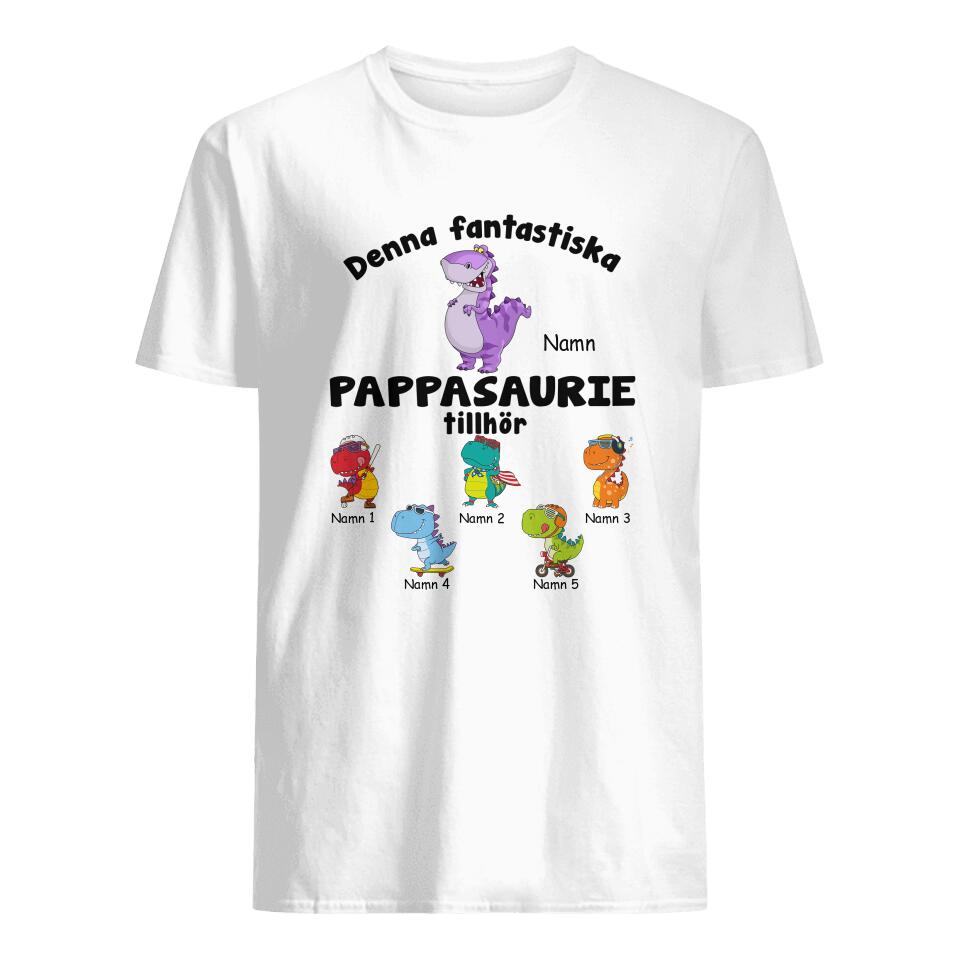 Personlig t-shirt till pappa | Personlig presenter till far | Denna Fantastiska Pappasaurie Tillhör