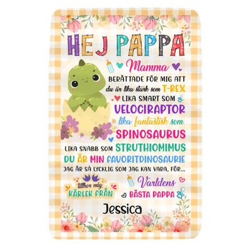 Personlig filt till nybliven pappa | Personlig presenter till far |  Kärlek Världens Bästa Pappa Dinosaurie