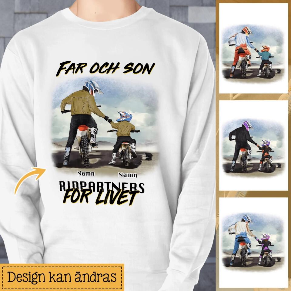 Personlig t-shirt till pappa | Personlig presenter till far | Far och son/dotter Ryttarpartner  för livet