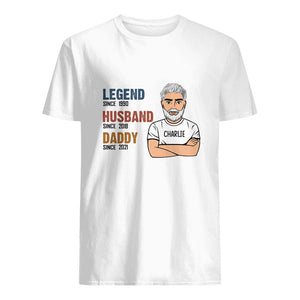 Personlig t-skjorte til pappa | Personlige gaver til far | Pappa Legend - Ektemann - Pappa