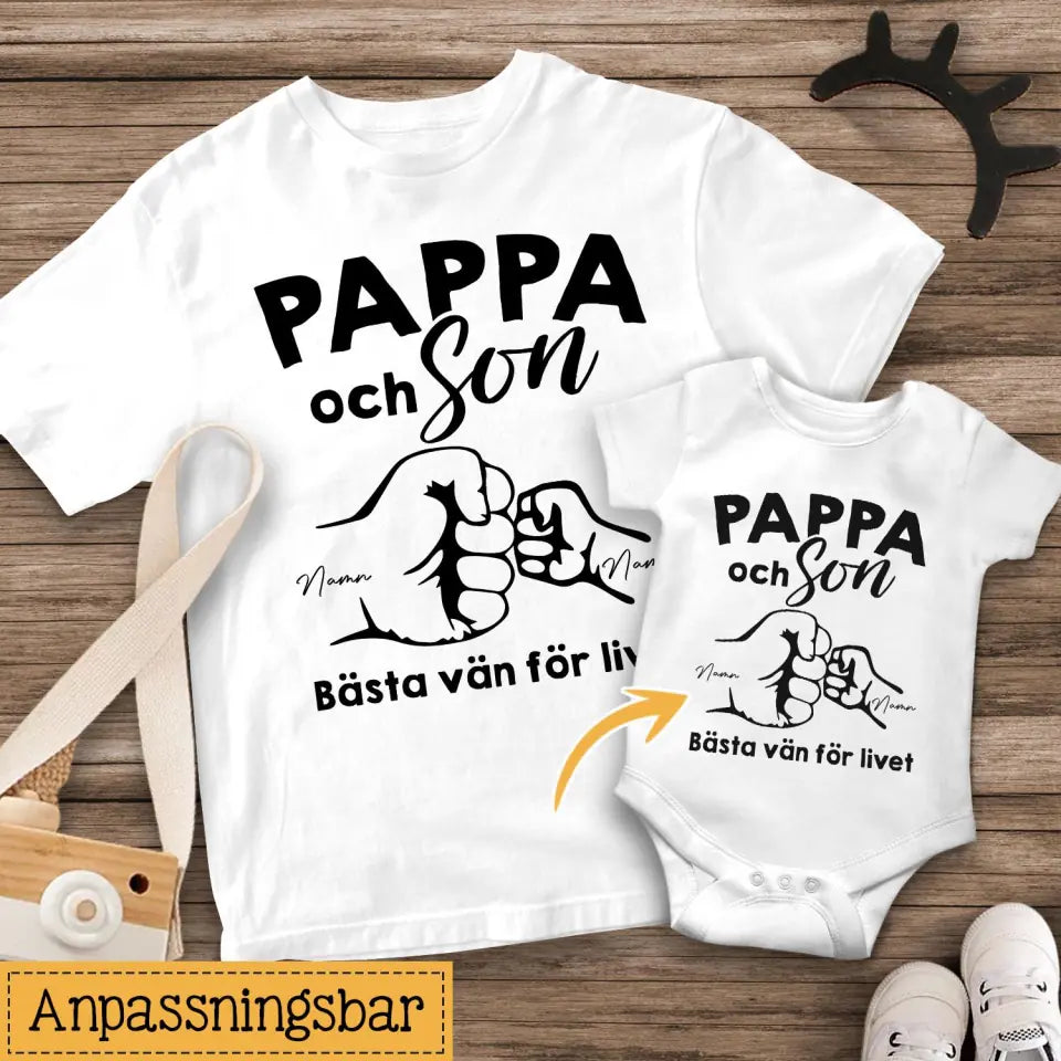 Personlig t-shirt till nybliven pappa | Första fars dag present| Pappa och Son Bästa vän för livet