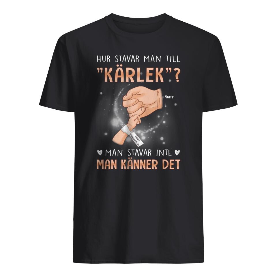 Personlig t-shirt till pappa - Hur stavar man till  "kärlek"? Man stavar inte,  man känner det.