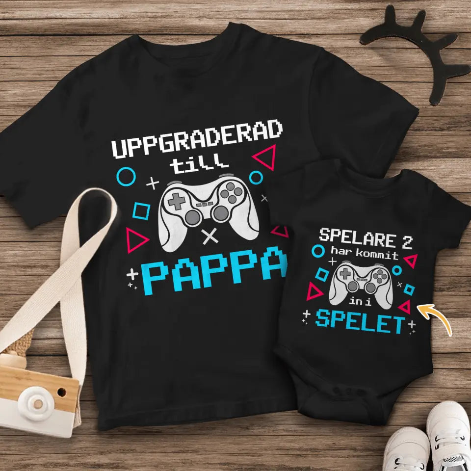 Personlig t-shirt till nybliven pappa | Första fars dag present | Uppgraderad till pappa