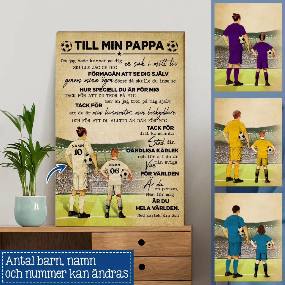 Personlig Kanvas till pappa | Personlig presenter till far | Till fotbollspappa från dotter och son
