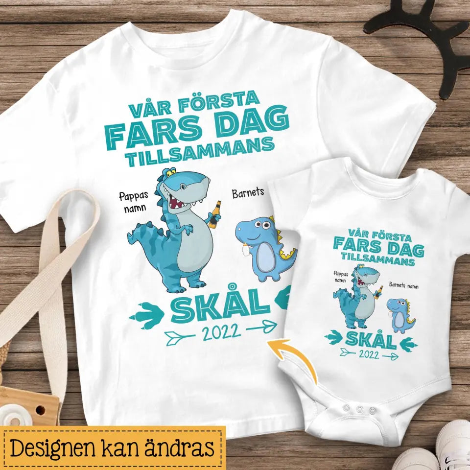 Vår första fars dag - Matchande T-shirt till Pappa och bebis