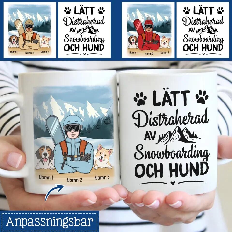 Personlig krus for hundeelskere | Personlige gaver til hundeelskere | Litt distrahert av snowboard og hund