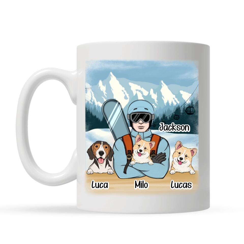 Personlig krus for hundeelskere | Personlige gaver til hundeelskere | Litt distrahert av snowboard og hund