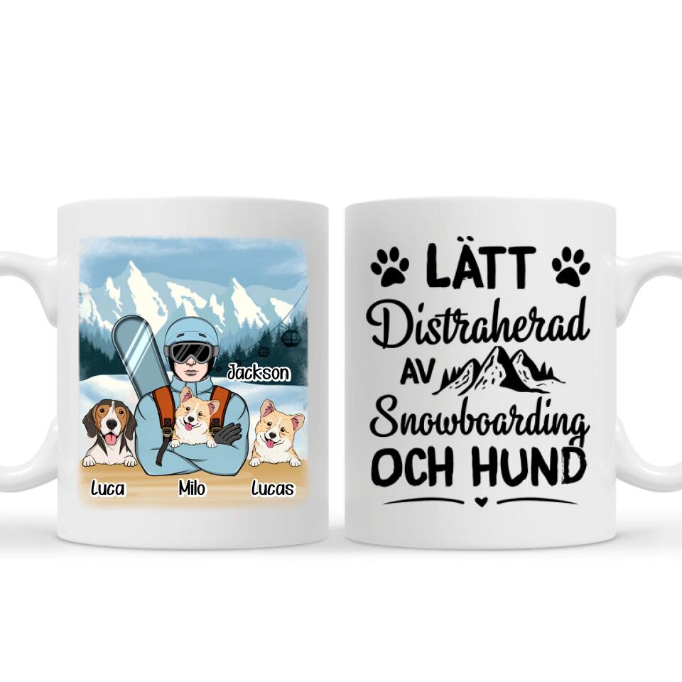 Personlig krus for hundeelskere | Personlige gaver til hundeelskere | Litt distrahert av snowboard og hund