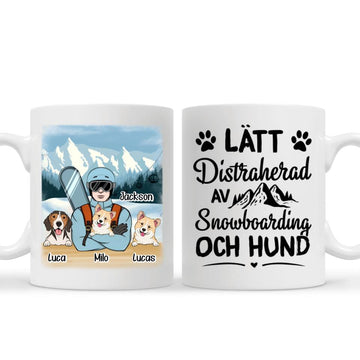 Personlig krus for hundeelskere | Personlige gaver til hundeelskere | Litt distrahert av snowboard og hund
