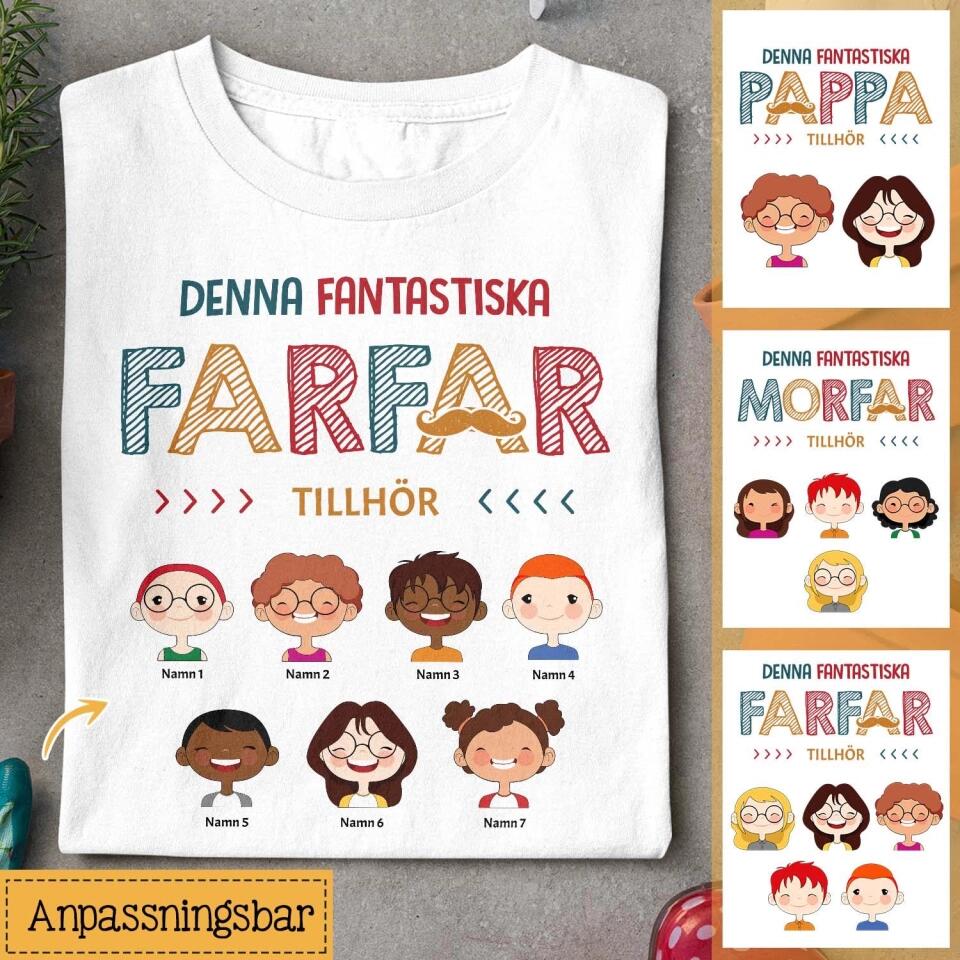 Personlig t-shirt till pappa | Personlig presenter till far | Denna fantastiska pappa morfar farfar