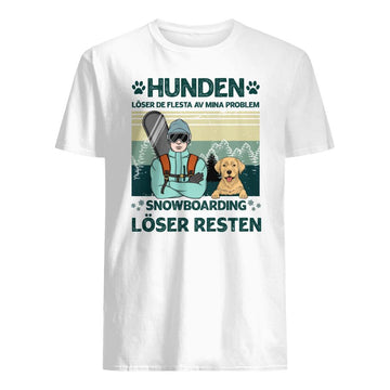 Personlig T-shirt til far | Personlige gaver til hundeelskere | Hundesnowboarding