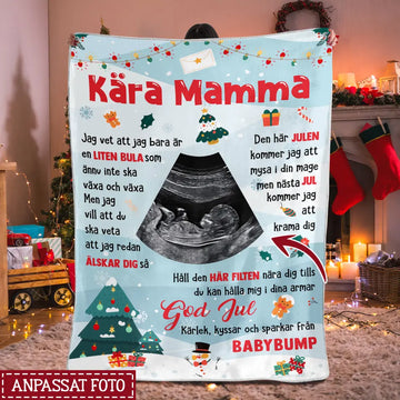 Personlig filt till Mamma | Personlig present till mor | God Jul Kärlek kyssar och sparkar från babybump