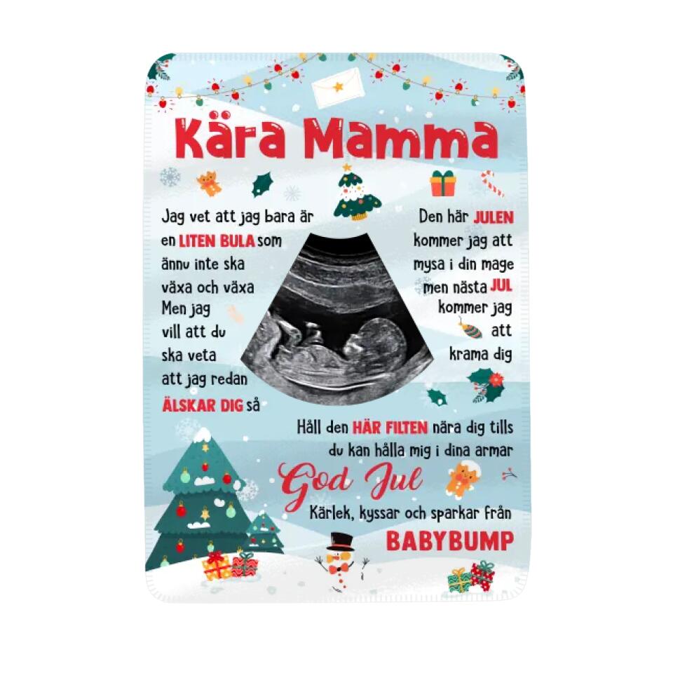 Personlig filt till Mamma | Personlig present till mor | God Jul Kärlek kyssar och sparkar från babybump