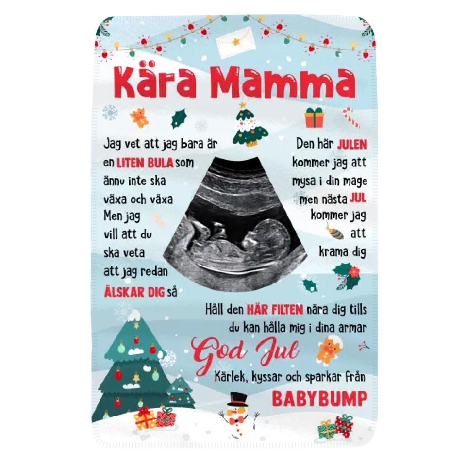 Personlig filt till Mamma | Personlig present till mor | God Jul Kärlek kyssar och sparkar från babybump