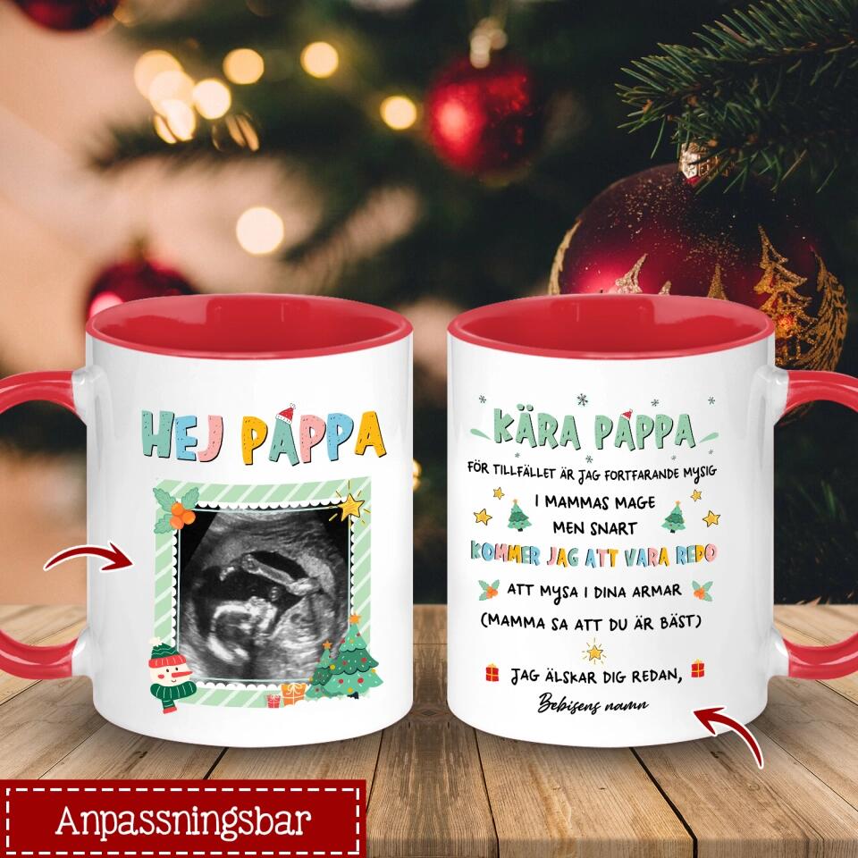 Personlig mugg till pappa | Personlig present till far | kära pappa, För tillfället är jag fortfarande mysig i mammas mage