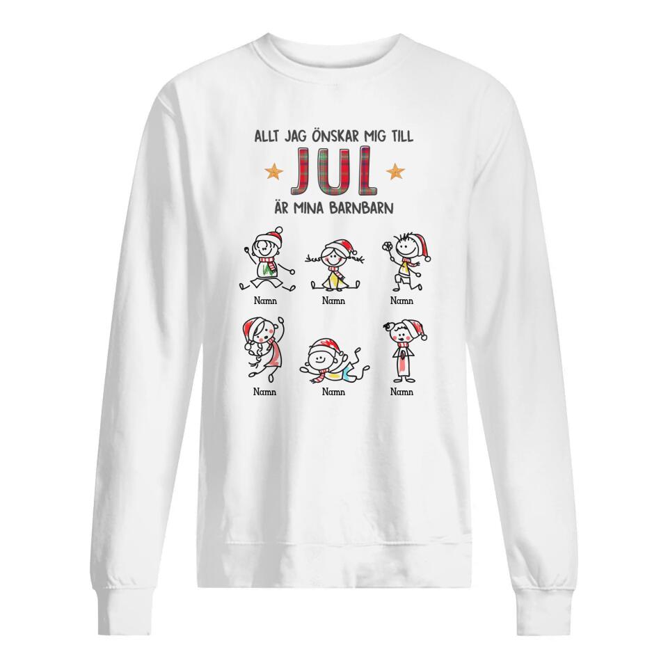 Personlig T-shirt til bedstemor/bedstefar | Personlig gave til bedstemor/bedstefar | Alt jeg ønsker mig til jul er mine børnebørn