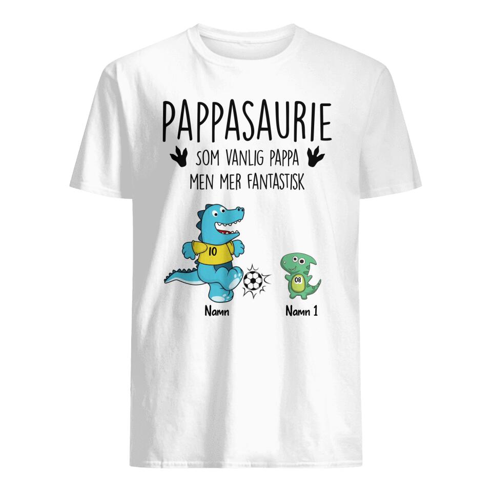 Personlig T-shirt till pappa| Personlig present till far| Pappasaurie fotbollsspelare