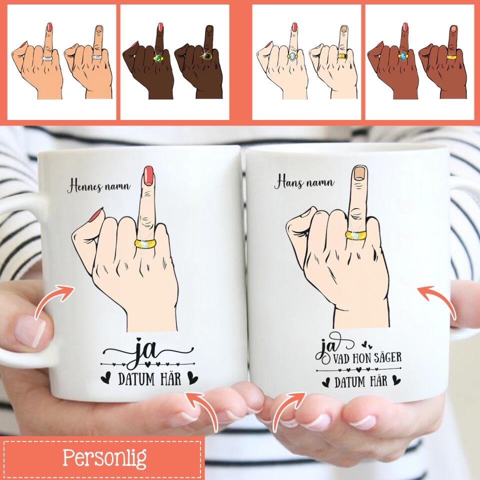 Personlig mugg till Make | Personlig presenter till Make | Ja Vad hon säger Ringfingerpar