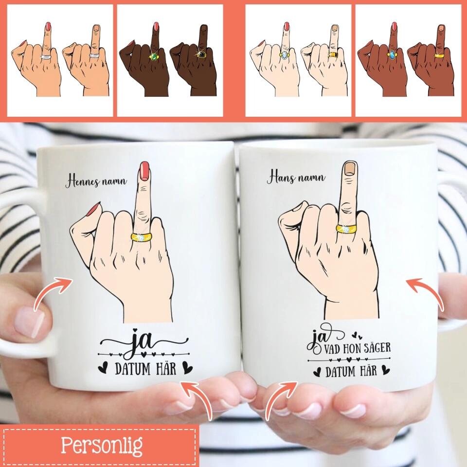 Personlig mugg till Fru | Personlig presenter till Frun | Ja Ringfingerpar