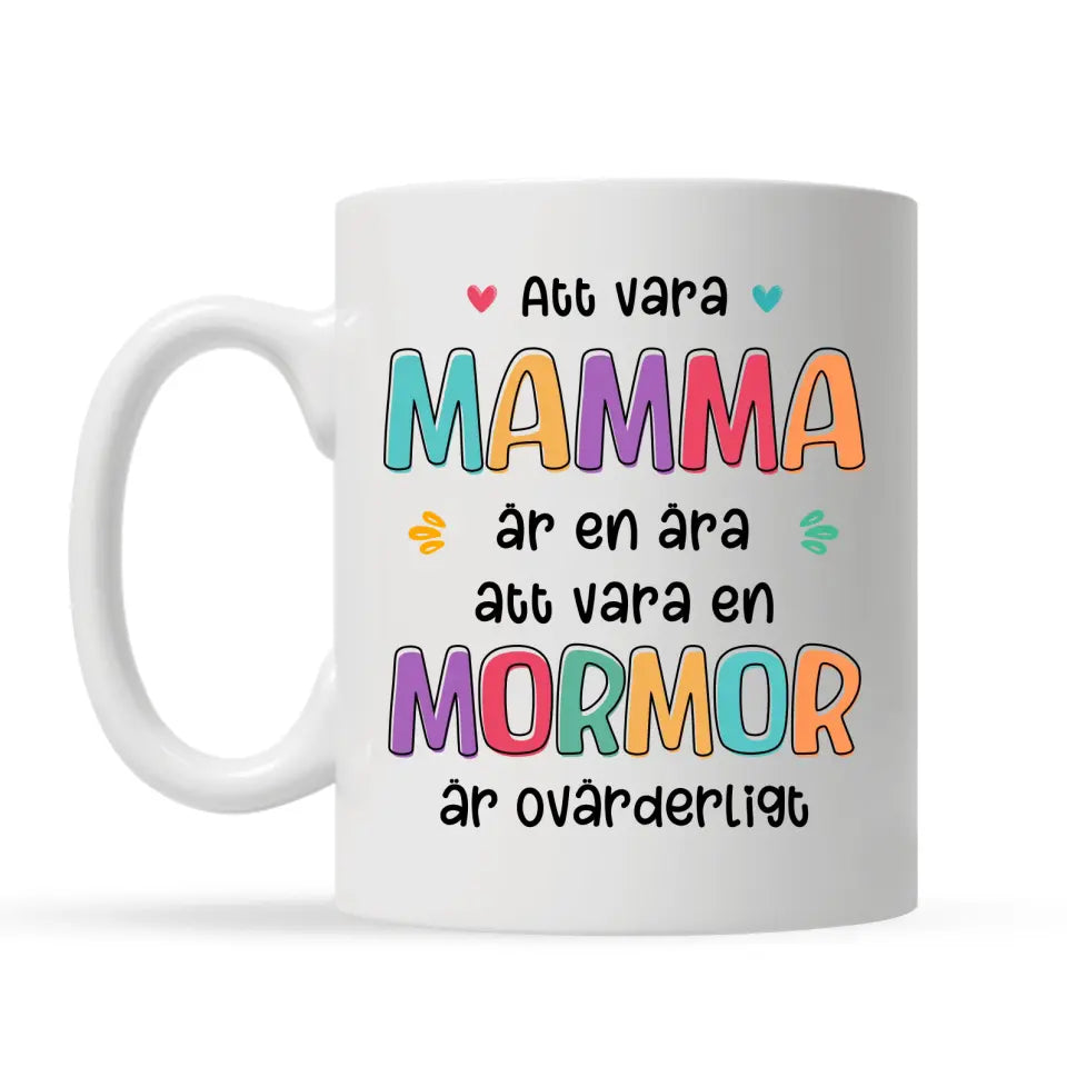 Personlig mugg till Mormor/Farmor | Personlig presenter till Mormor/Farmor | Att vara mamma är en ära att vara en mormor/farmor är ovärderligt