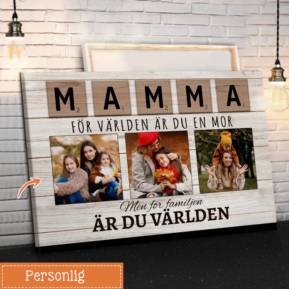 Personlig lerret til mamma | Personlig gave til mor | Mor For verden er du en mor, men for familien er du verden