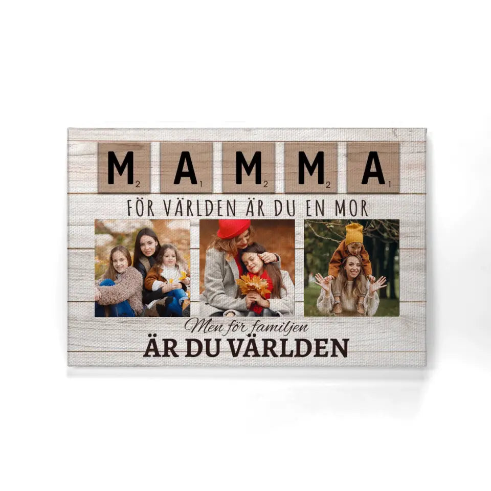 Personlig lerret til mamma | Personlig gave til mor | Mor For verden er du en mor, men for familien er du verden