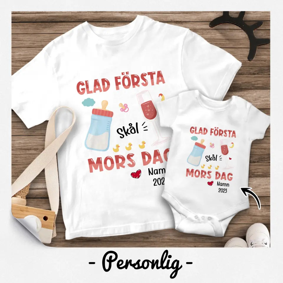Personlig T-skjorte for nybakt mor - Gratulerer med første morsdag