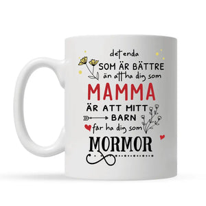 Personlig mugg till Mormor/Farmor | Personlig presenter till Mamma | Det enda som är bättre än att ha dig som mamma är att mina barn får ha dig som mormor/farmor