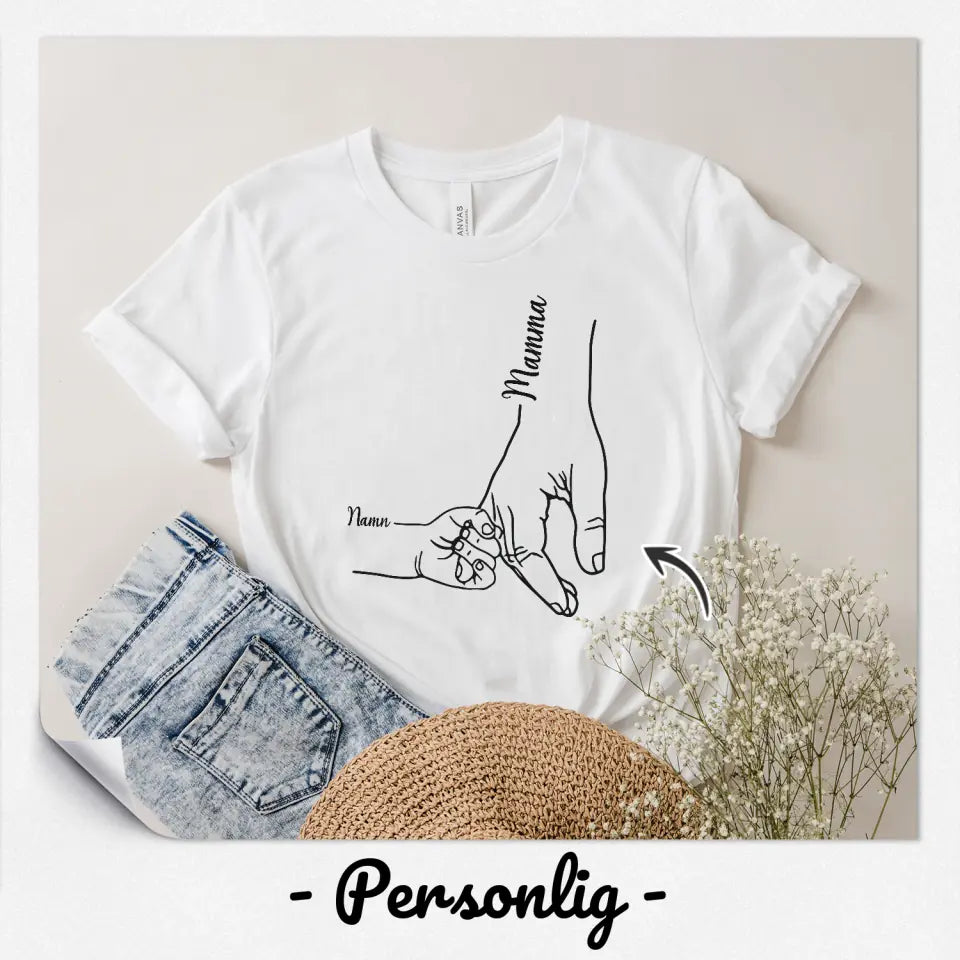 Personlig T-shirt till Mamma | Personlig presenter till Mamma |Hand mamma och barn