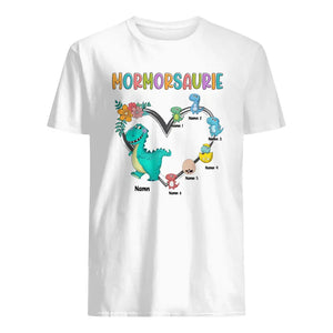 Personlig T-shirt till Mormor/Farmor - Mormorsaurie/Farmorsaurie hjärta