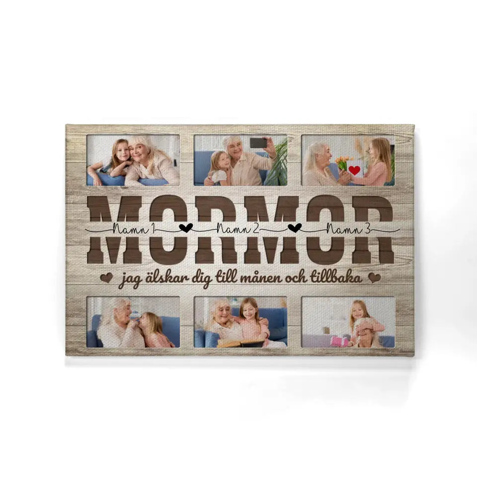 Personlig Kanvas till Mormor | Personlig present till Farmor | Mormor Farmor Mamma jag älskar dig till månen och tillbaka