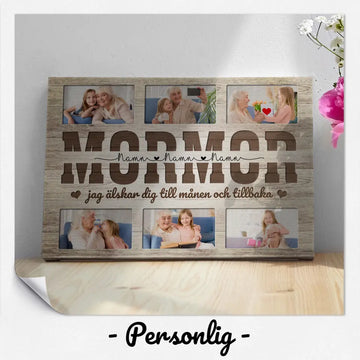 Personlig Kanvas till Mormor | Personlig present till Farmor | Mormor Farmor Mamma jag älskar dig till månen och tillbaka