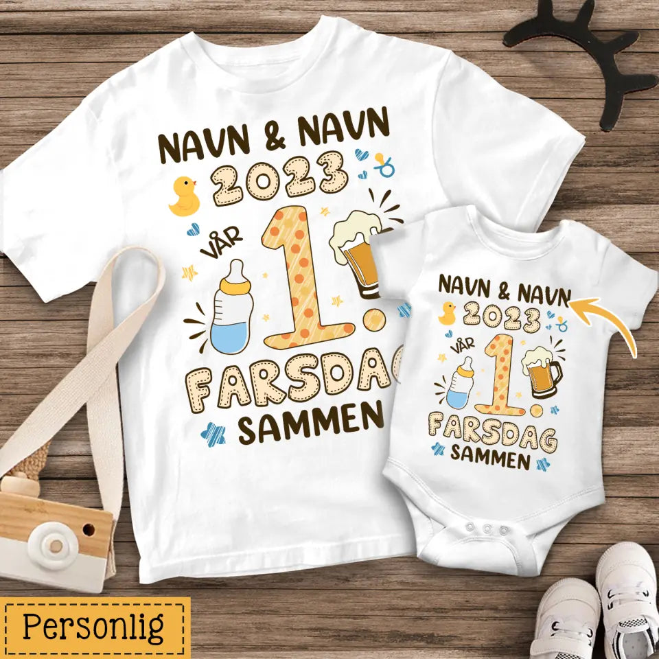 Personlig t-skjorte til nybakt pappa | Personlig gave til nybakt far | 2023 vår 1. farsdag sammen