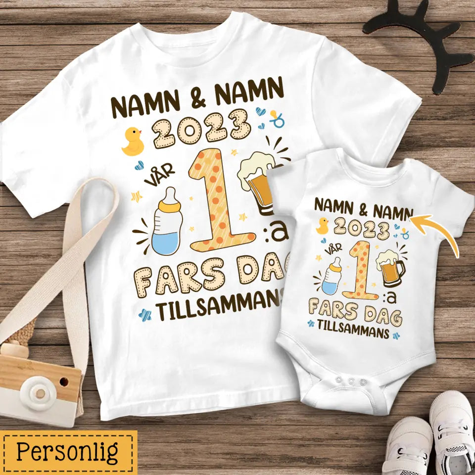 Personlig T-shirt till nybliven pappa| Personlig present till nybliven pappa | vår 1:a fars dag tillsammans