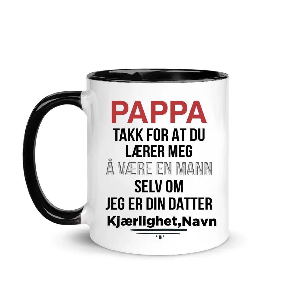 Personlig pappa-krus | Tilpasset gave til pappa | Pappa, takk for at du lærte meg å være mann
