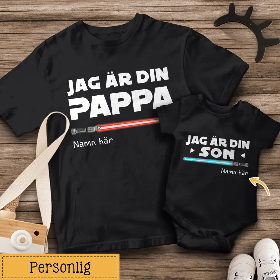 Personlig T-shirt till Nybliven Pappa | Personlig present till Nybliven Pappa | Jag är din Pappa jag är din Son/Dotter