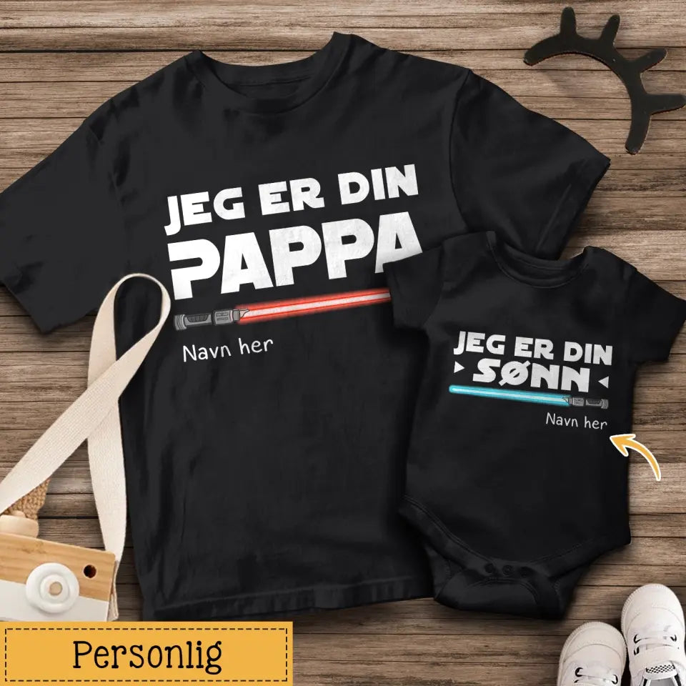 Personlig t-shirt til nybagt far | Tilpas gave til nybagt far | Jeg er din far, jeg er din søn/datter