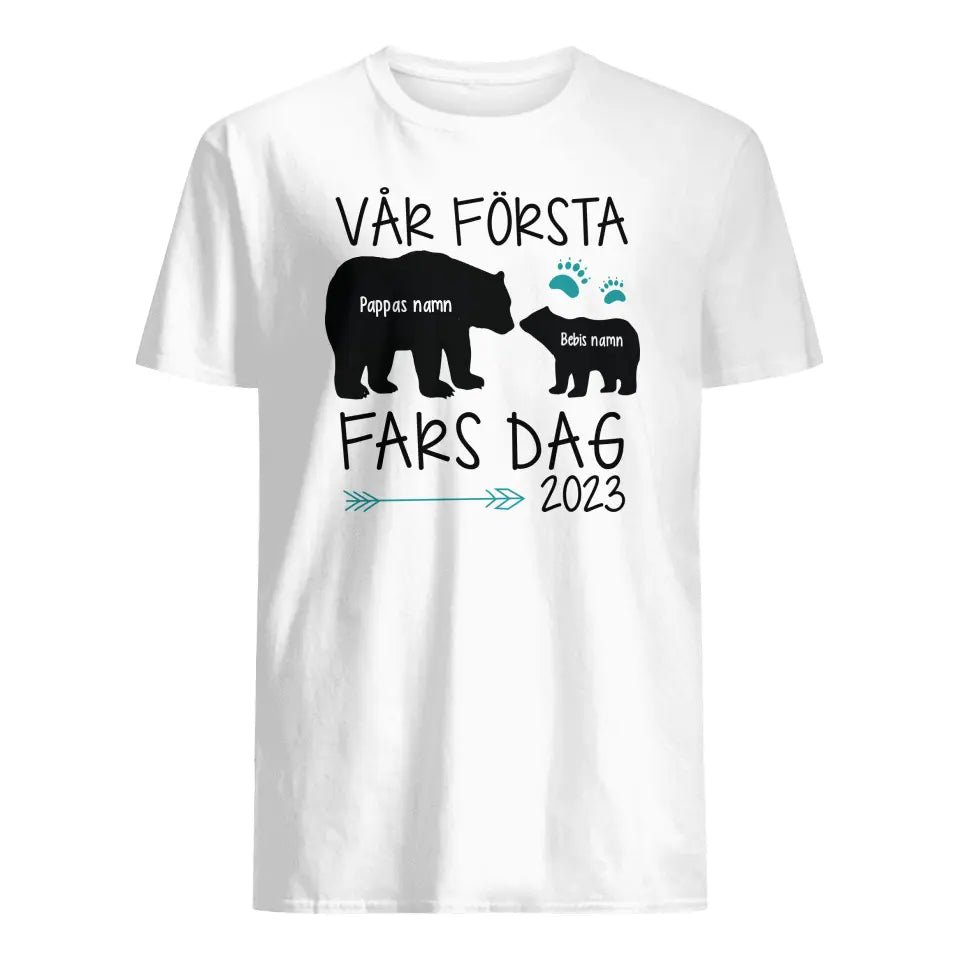 Personlig t-skjorte for en nybakt far - Vår første farsdag 2023