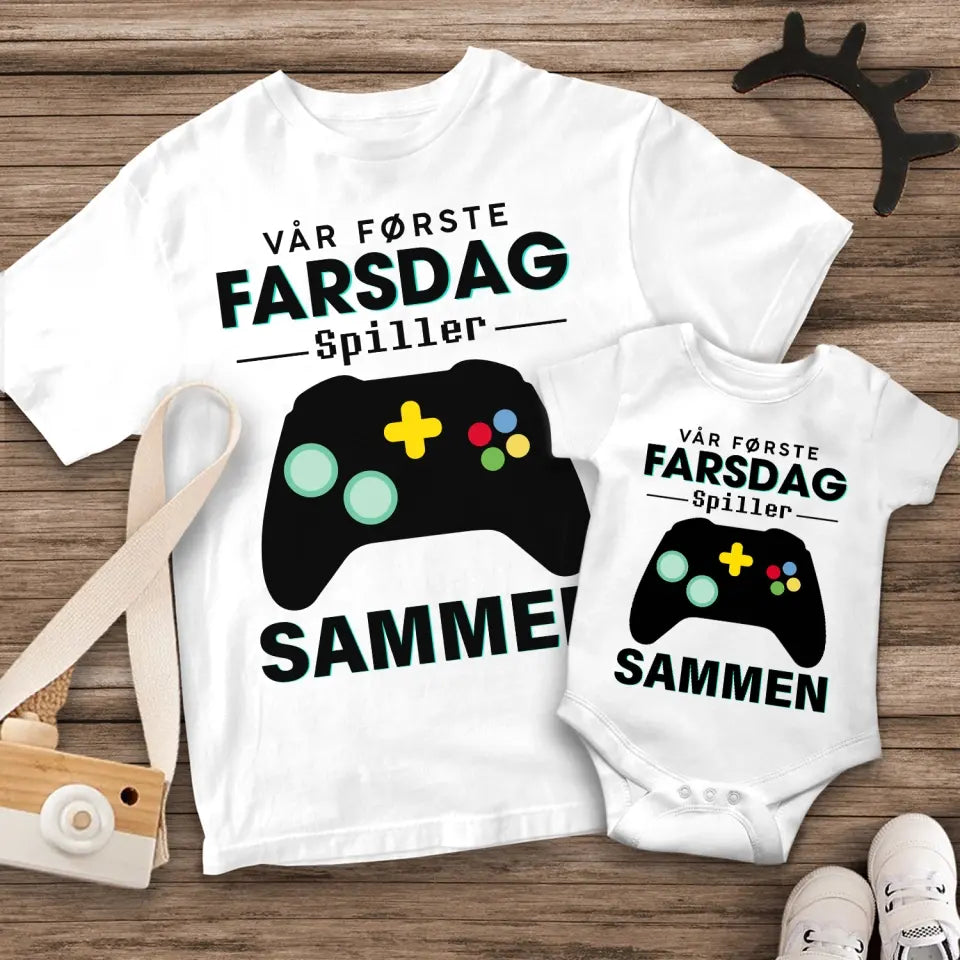 Personlig t-shirt til nybagt far | Personlig gave til nybagt far | Vores første fars dag sammen