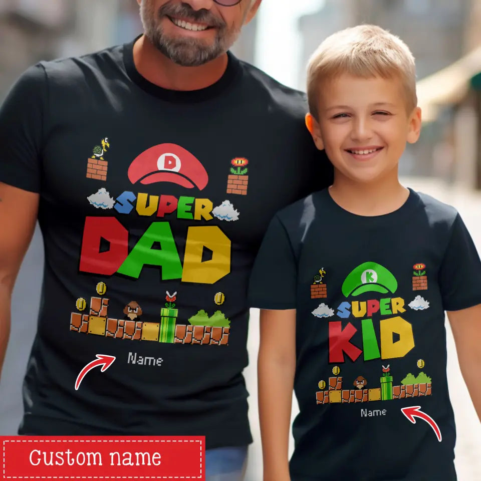 Personalized gift for Dad and kid | Personalized Matching T-shirt for Dad and kid | Super Dad