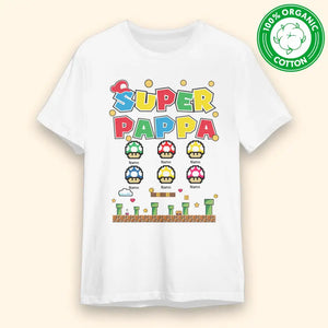 Ekologisk T-shirt till Pappa | Personlig present till Far | Super Pappa vit T-shirt