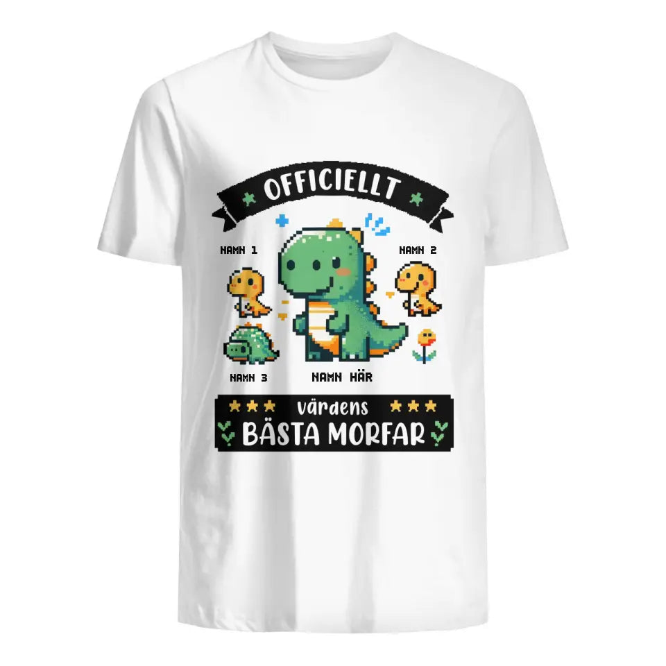 Pixelkonst personlig T-shirt till Morfar/Farfar och 3 Barn | Officiellt Värdens Bästa Morfar/Farfar