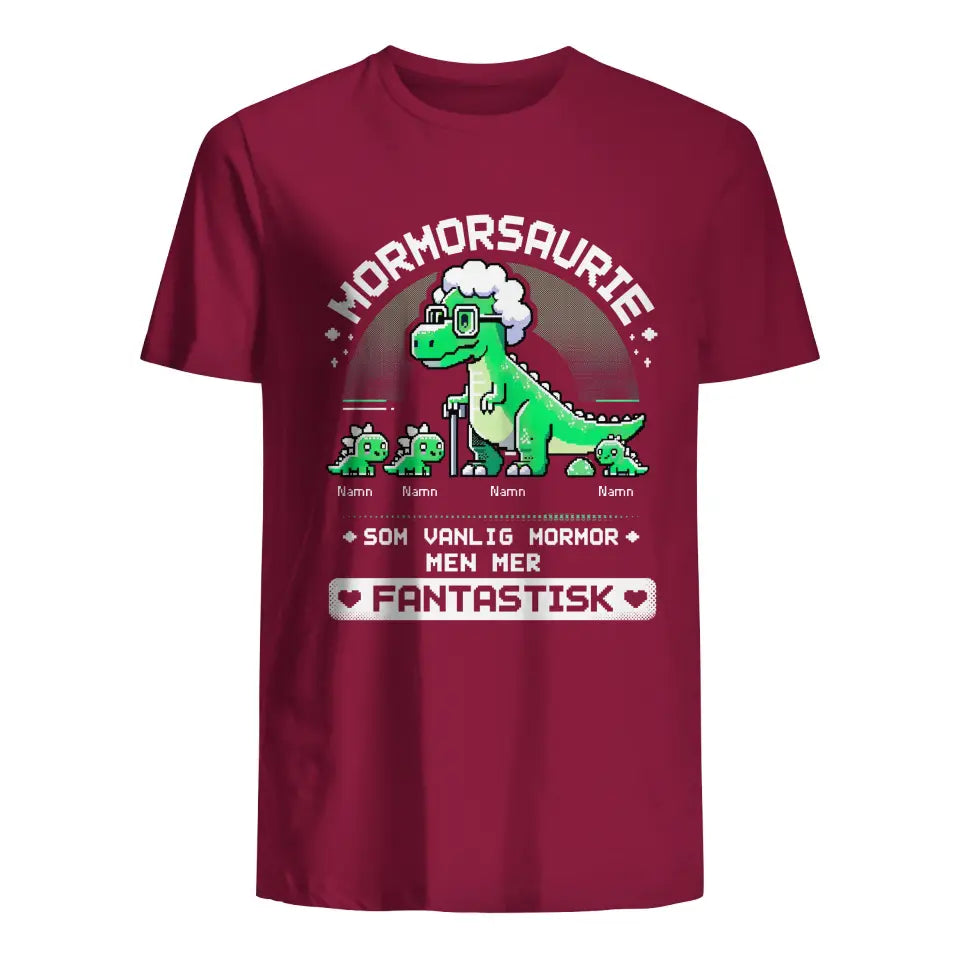 Pixelkonst personlig T-shirt till Mormor Farmor | Mormorsaurie Farmorsaurie