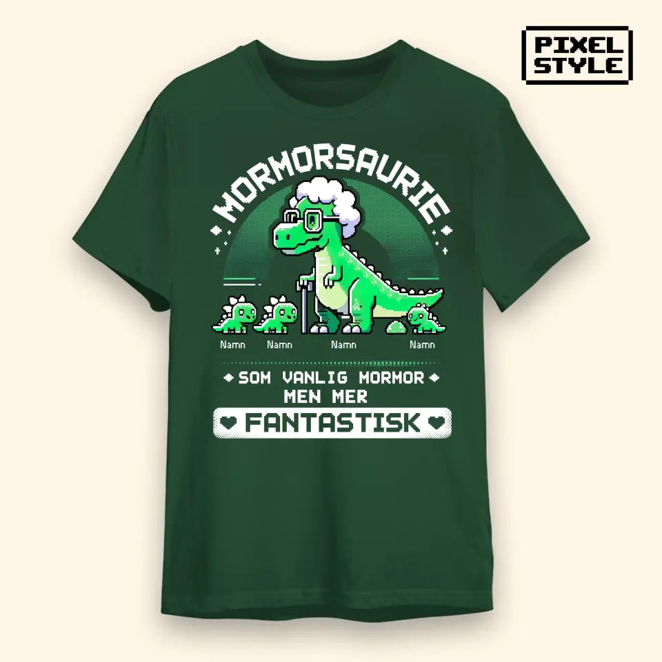 Pixelkonst personlig T-shirt till Mormor Farmor | Mormorsaurie Farmorsaurie