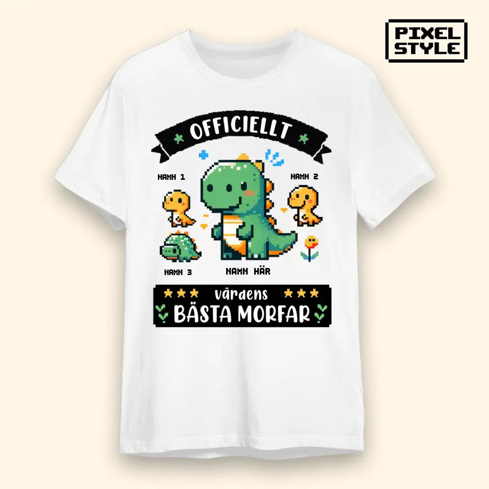 Pixelkonst personlig T-shirt till Morfar/Farfar och 3 Barn | Officiellt Värdens Bästa Morfar/Farfar